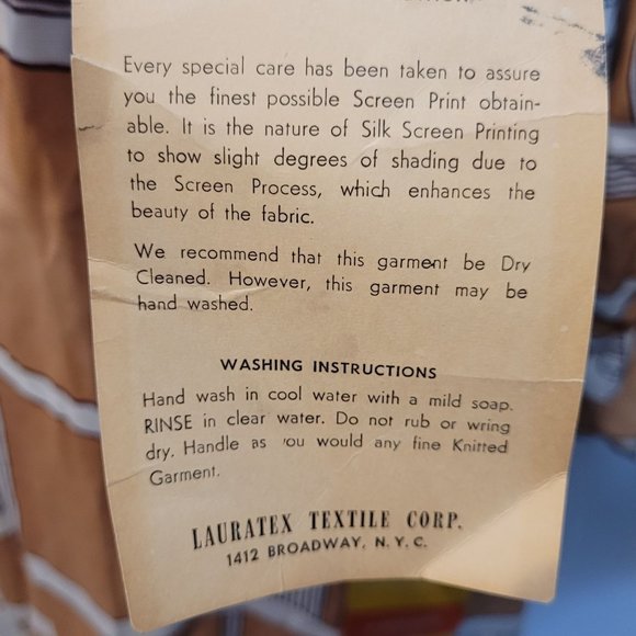 Vintage Dress Acetate Abstract Geometric Tan White Short Long Sleeve Sz 10 Tags - Picture 8 of 13